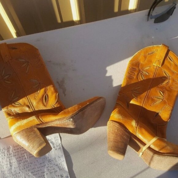 VTG DINGO ACME WOMEN'S TAN MARBLED LEATHER WESTERN sz6.5 COWBOY BOOTS RS 40402 - Picture 5 of 12